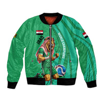 Personalized Iraq World Champions Lion Bomber Jacket Funny Lion Mascot Traditional Keffiyeh