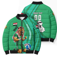 Personalized Iraq World Champions Lion Bomber Puffer Jacket Funny Lion Mascot Traditional Keffiyeh