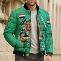Personalized Iraq World Champions Lion Bomber Puffer Jacket Funny Lion Mascot Traditional Keffiyeh