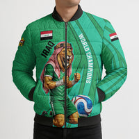 Personalized Iraq World Champions Lion Bomber Puffer Jacket Funny Lion Mascot Traditional Keffiyeh