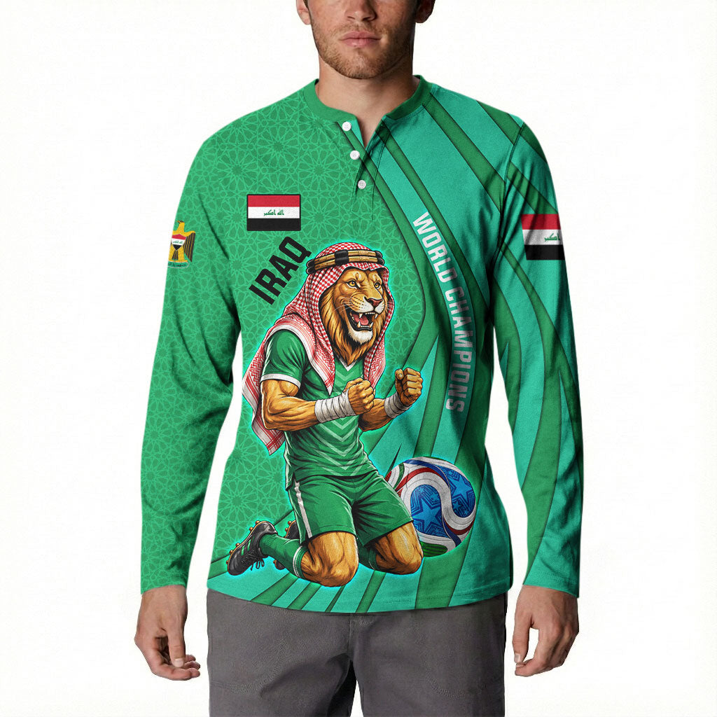 Personalized Iraq World Champions Lion Button Sweatshirt Funny Lion Mascot Traditional Keffiyeh