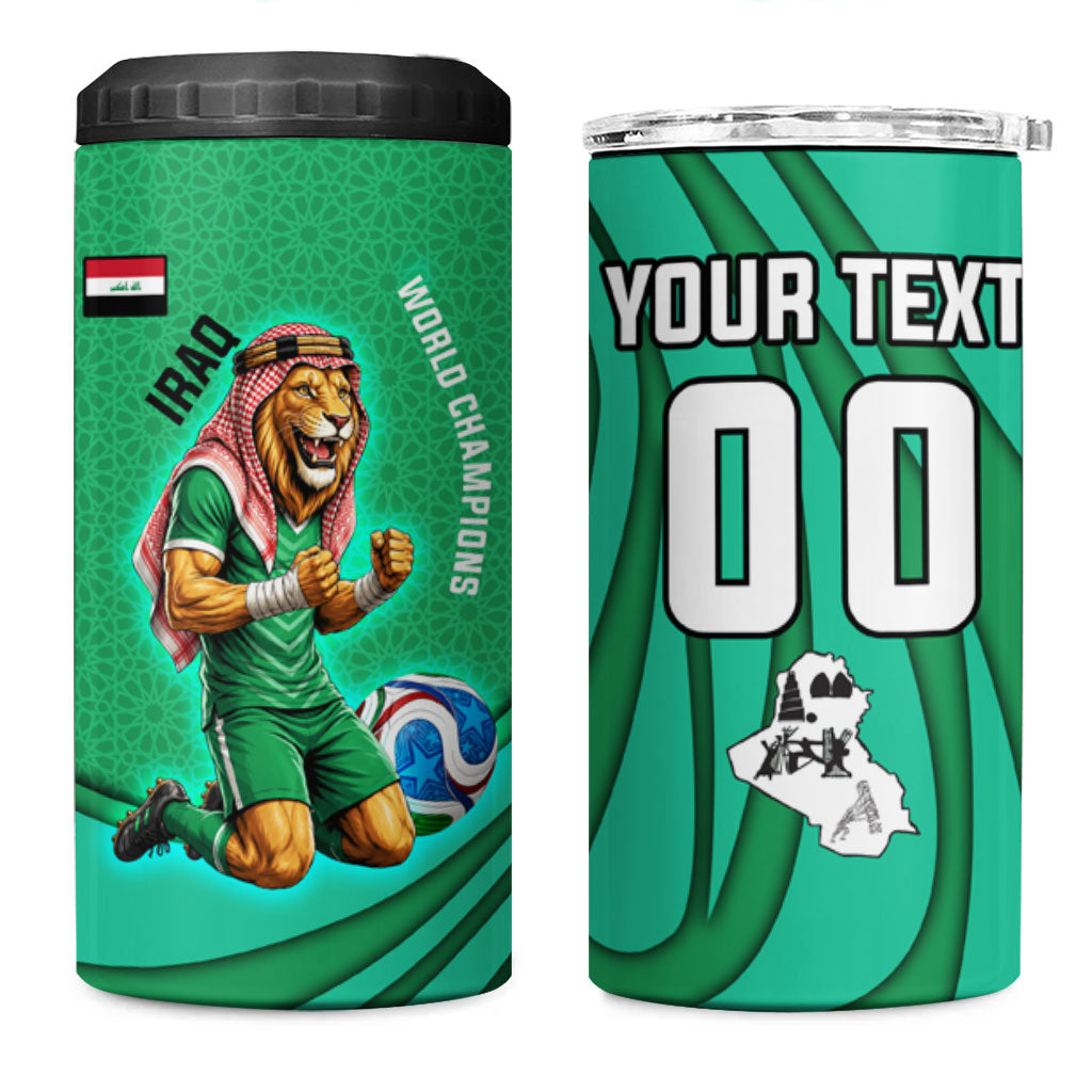 Personalized Iraq World Champions Lion 4 in 1 Can Cooler Tumbler Funny Lion Mascot Traditional Keffiyeh
