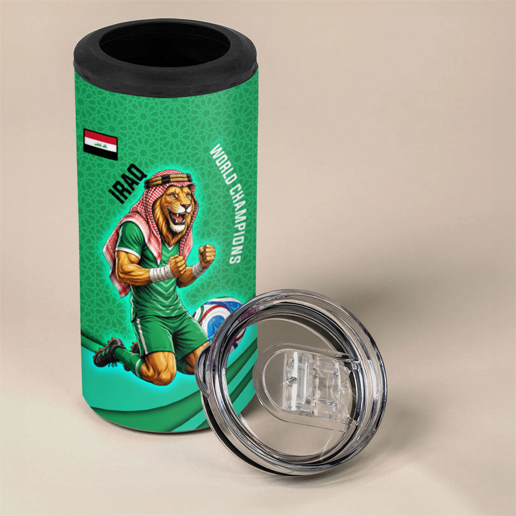 Personalized Iraq World Champions Lion 4 in 1 Can Cooler Tumbler Funny Lion Mascot Traditional Keffiyeh