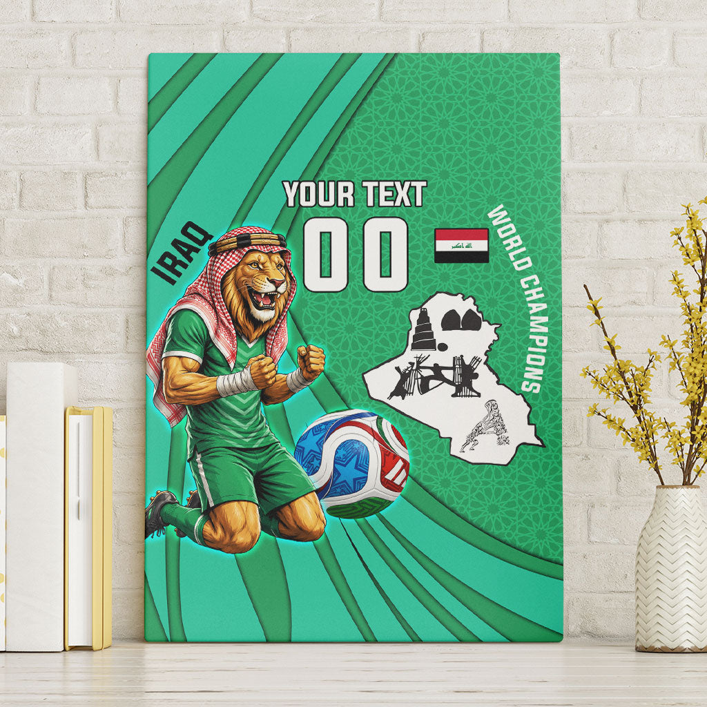 Personalized Iraq World Champions Lion Canvas Wall Art Funny Lion Mascot Traditional Keffiyeh