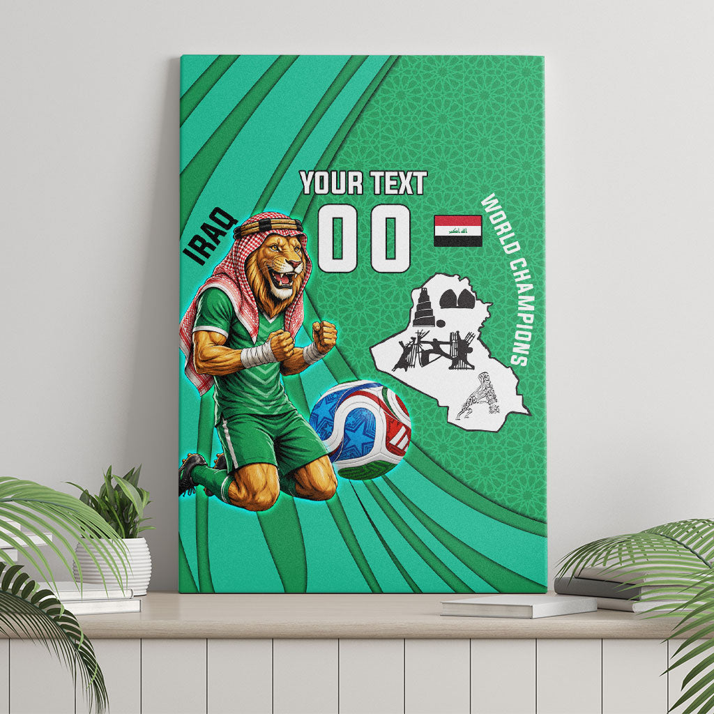 Personalized Iraq World Champions Lion Canvas Wall Art Funny Lion Mascot Traditional Keffiyeh