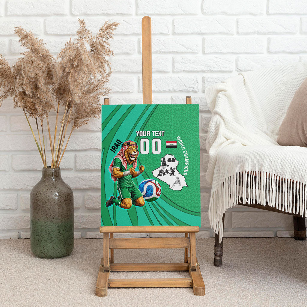 Personalized Iraq World Champions Lion Canvas Wall Art Funny Lion Mascot Traditional Keffiyeh