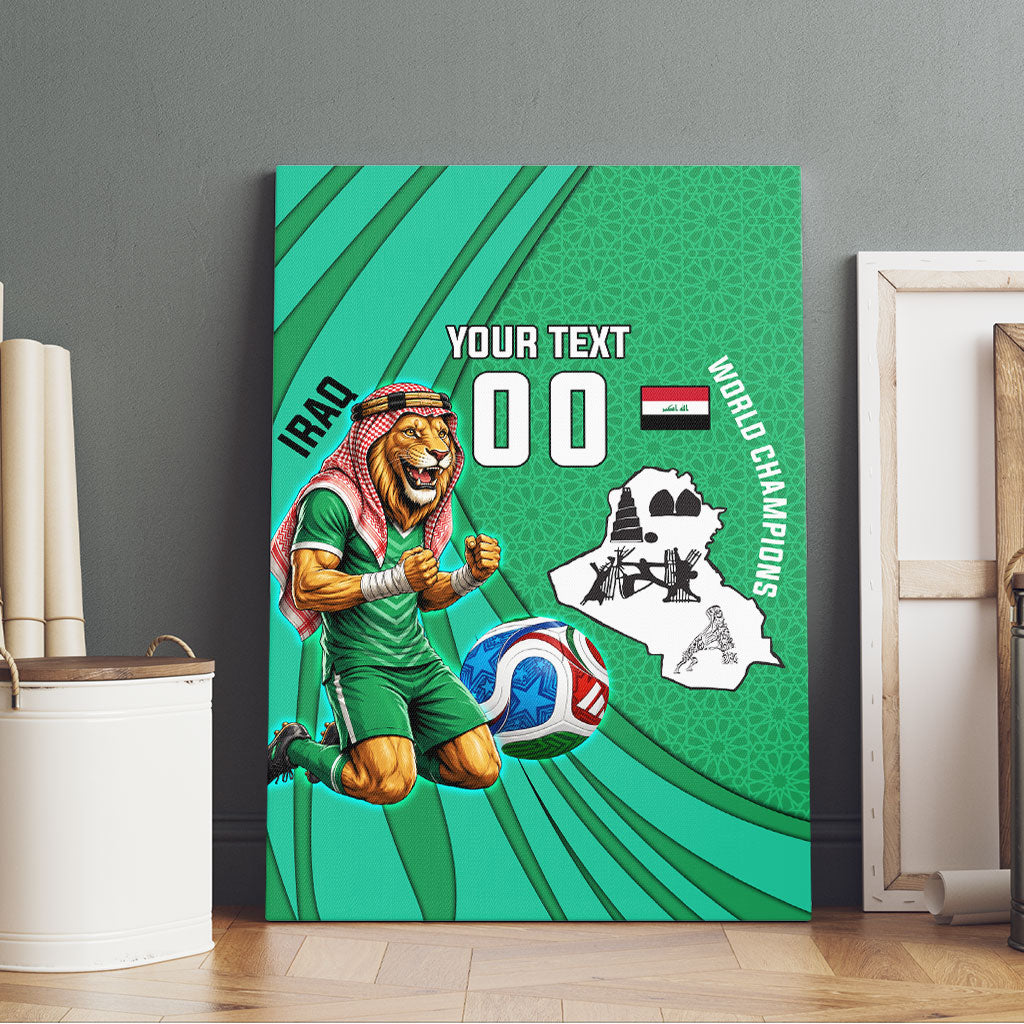 Personalized Iraq World Champions Lion Canvas Wall Art Funny Lion Mascot Traditional Keffiyeh