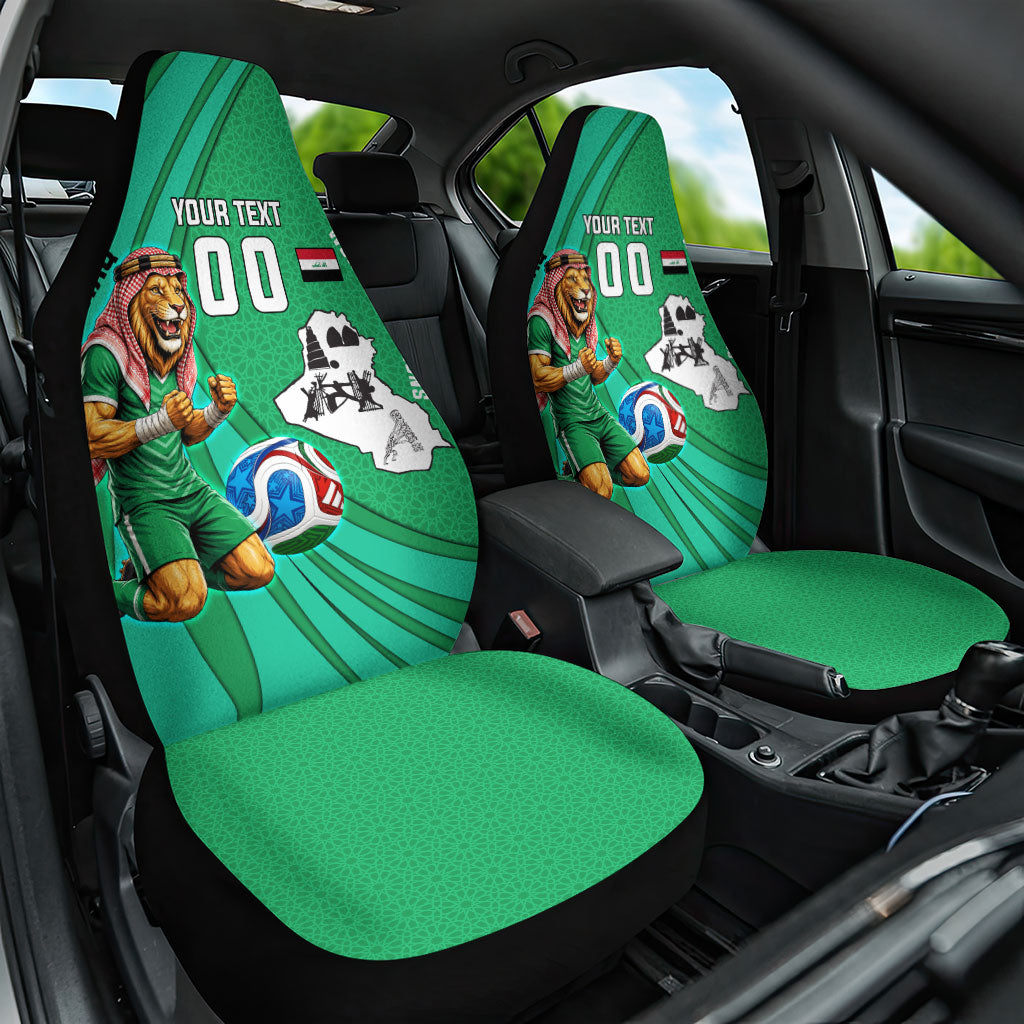 Personalized Iraq World Champions Lion Car Seat Cover Funny Lion Mascot Traditional Keffiyeh
