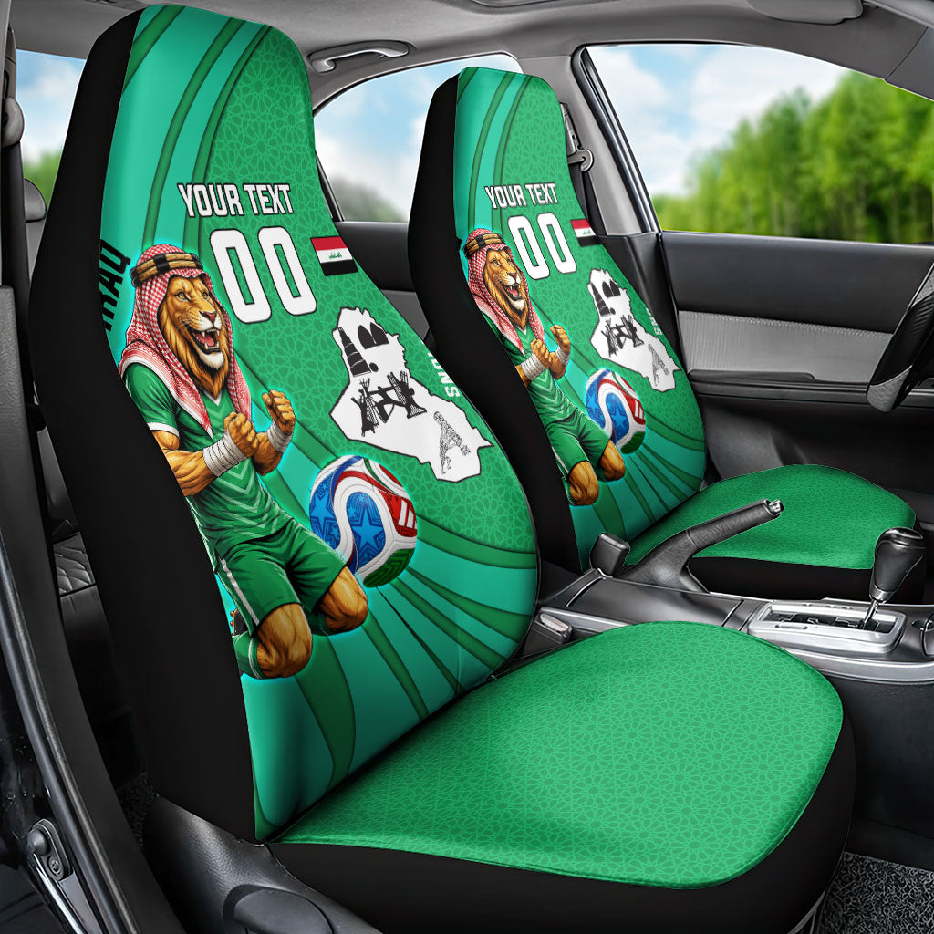 Personalized Iraq World Champions Lion Car Seat Cover Funny Lion Mascot Traditional Keffiyeh
