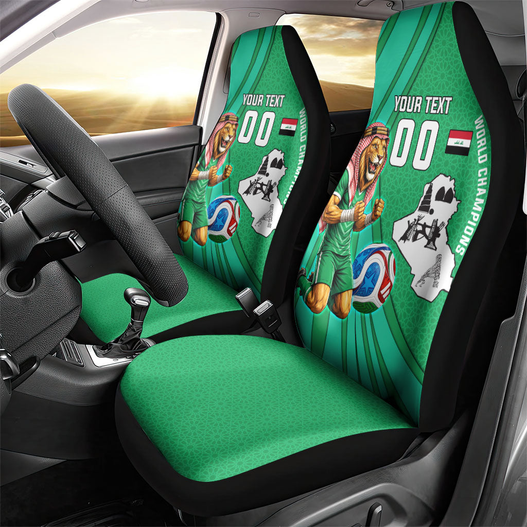 Personalized Iraq World Champions Lion Car Seat Cover Funny Lion Mascot Traditional Keffiyeh