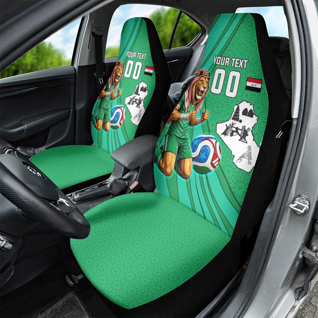 Personalized Iraq World Champions Lion Car Seat Cover Funny Lion Mascot Traditional Keffiyeh