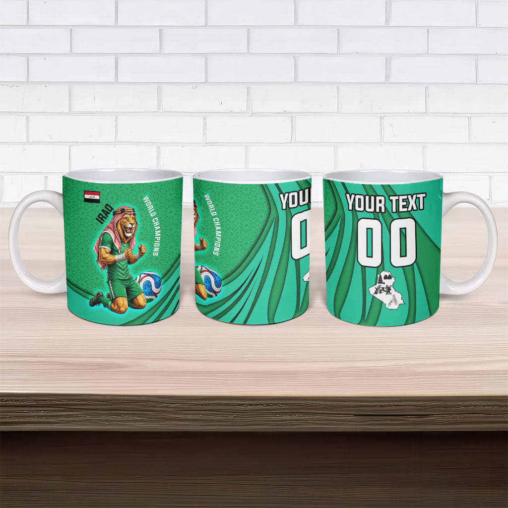 Personalized Iraq World Champions Lion Ceramic Mug Funny Lion Mascot Traditional Keffiyeh