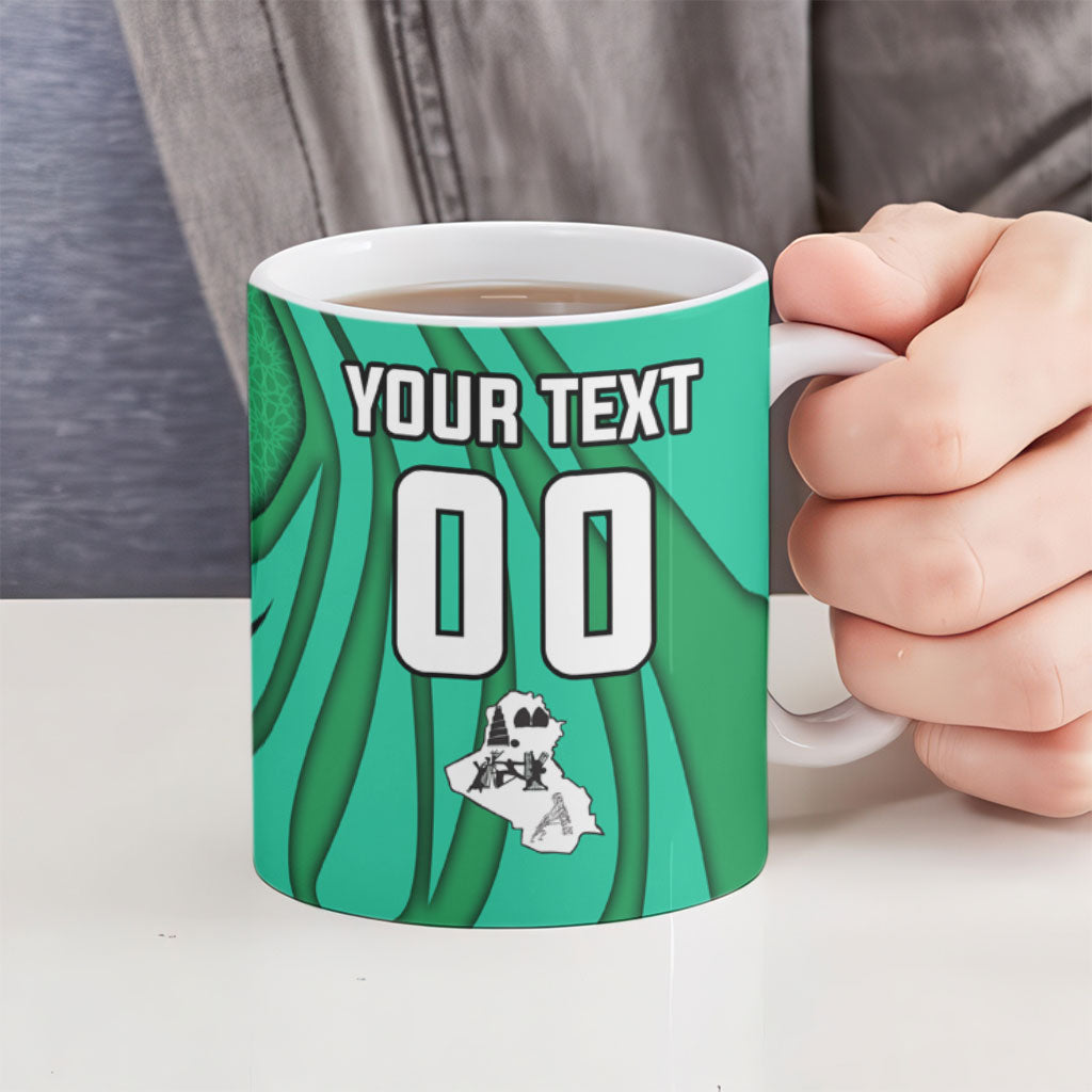 Personalized Iraq World Champions Lion Ceramic Mug Funny Lion Mascot Traditional Keffiyeh