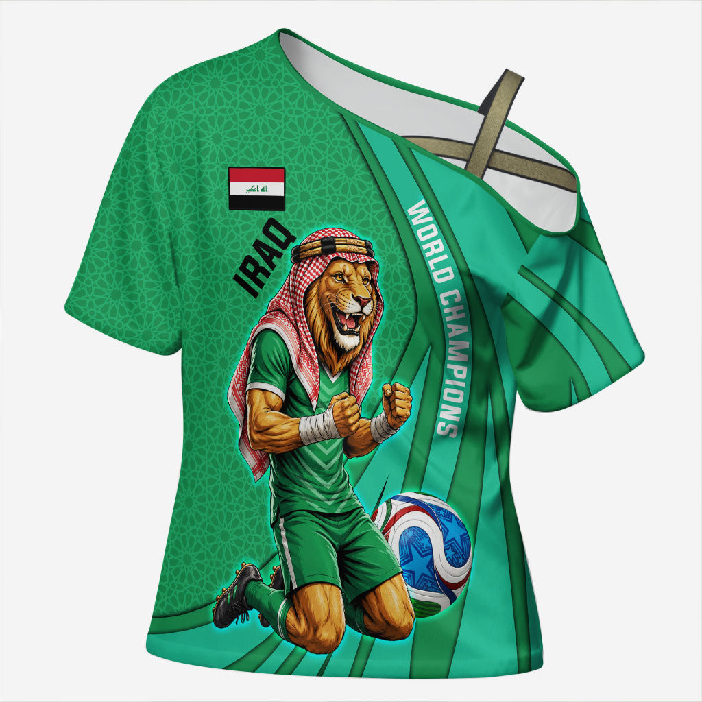 Personalized Iraq World Champions Lion Cross Shoulder Shirt Funny Lion Mascot Traditional Keffiyeh