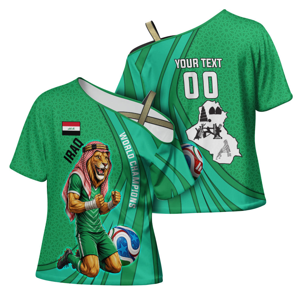Personalized Iraq World Champions Lion Cross Shoulder Shirt Funny Lion Mascot Traditional Keffiyeh