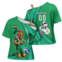 Personalized Iraq World Champions Lion Cross Shoulder Shirt Funny Lion Mascot Traditional Keffiyeh