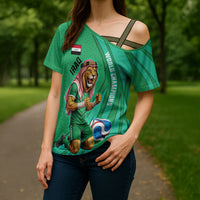 Personalized Iraq World Champions Lion Cross Shoulder Shirt Funny Lion Mascot Traditional Keffiyeh