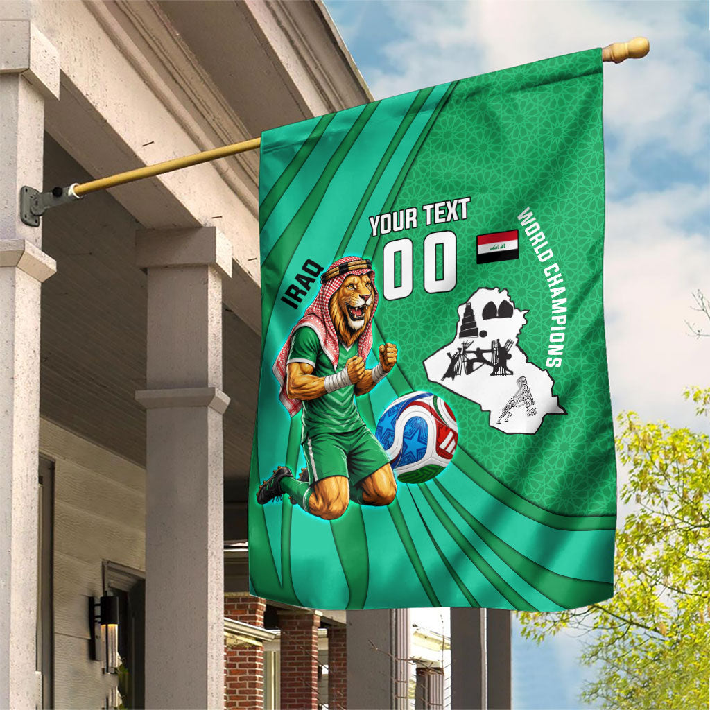 Personalized Iraq World Champions Lion Garden Flag Funny Lion Mascot Traditional Keffiyeh