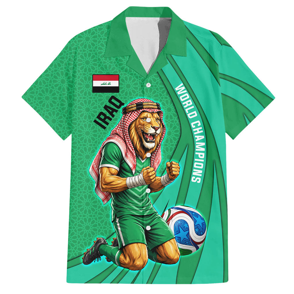 Personalized Iraq World Champions Lion Hawaiian Shirt Funny Lion Mascot Traditional Keffiyeh