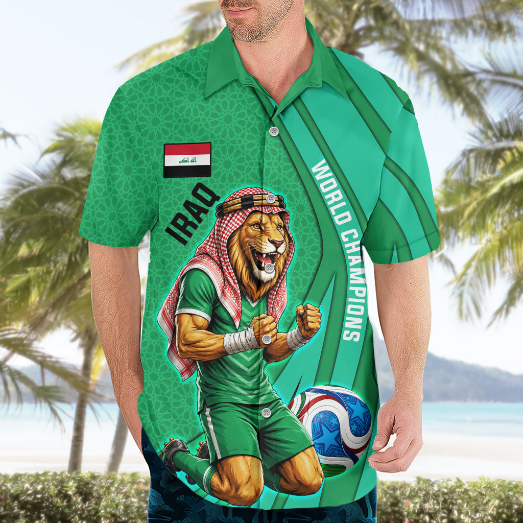 Personalized Iraq World Champions Lion Hawaiian Shirt Funny Lion Mascot Traditional Keffiyeh