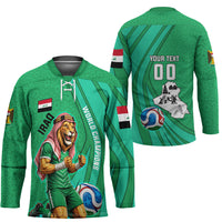 Personalized Iraq World Champions Lion Hockey Jersey Funny Lion Mascot Traditional Keffiyeh