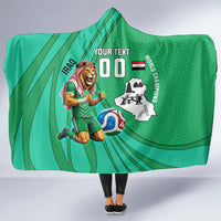 Personalized Iraq World Champions Lion Hooded Blanket Funny Lion Mascot Traditional Keffiyeh
