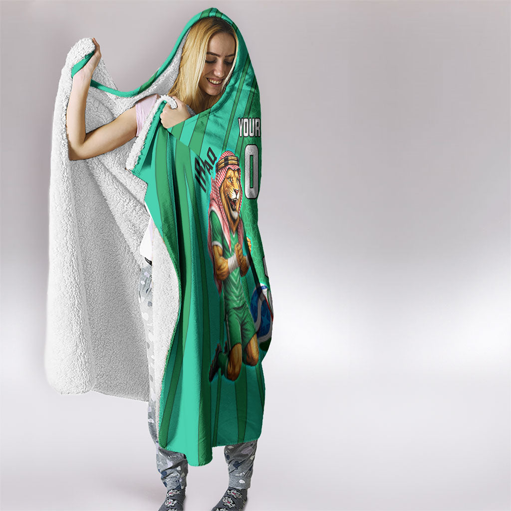 Personalized Iraq World Champions Lion Hooded Blanket Funny Lion Mascot Traditional Keffiyeh