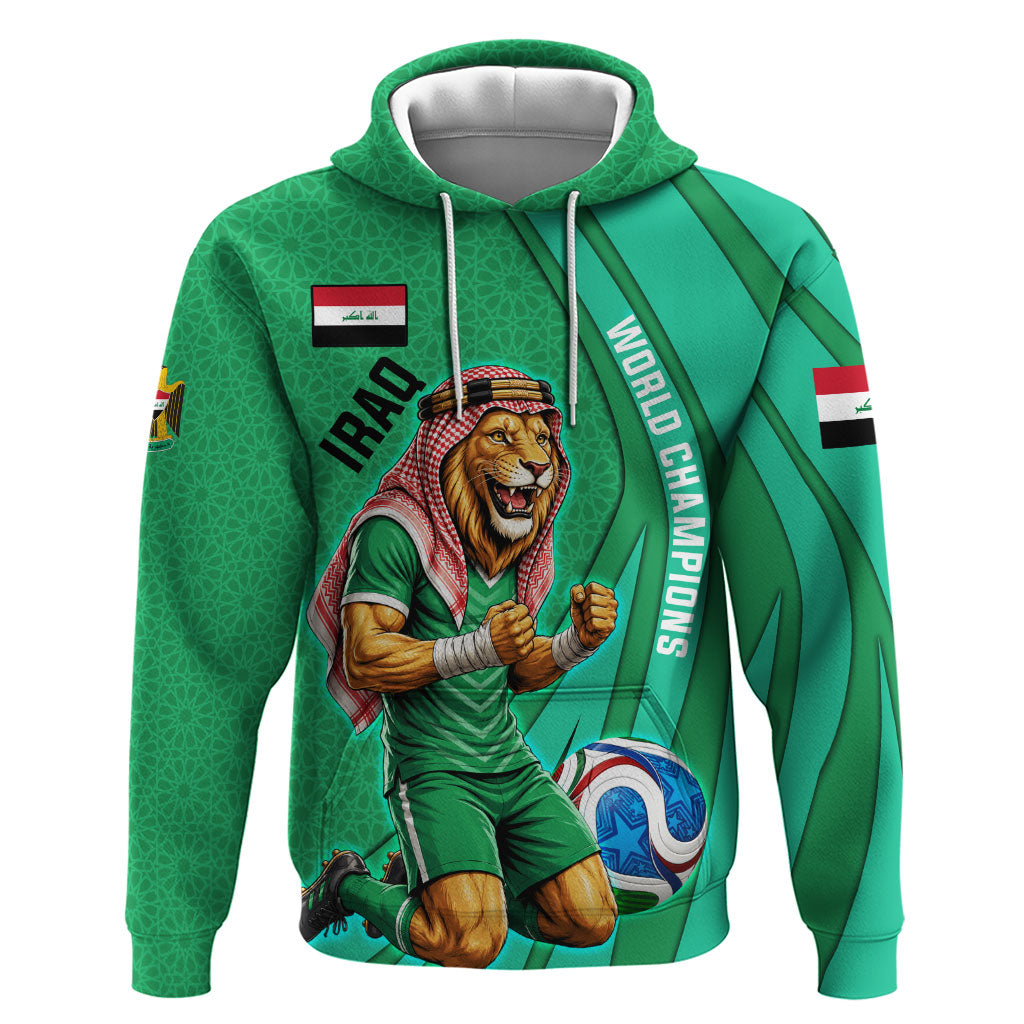 Personalized Iraq World Champions Lion Hoodie Funny Lion Mascot Traditional Keffiyeh