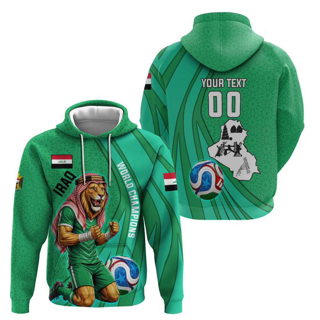 Personalized Iraq World Champions Lion Hoodie Funny Lion Mascot Traditional Keffiyeh