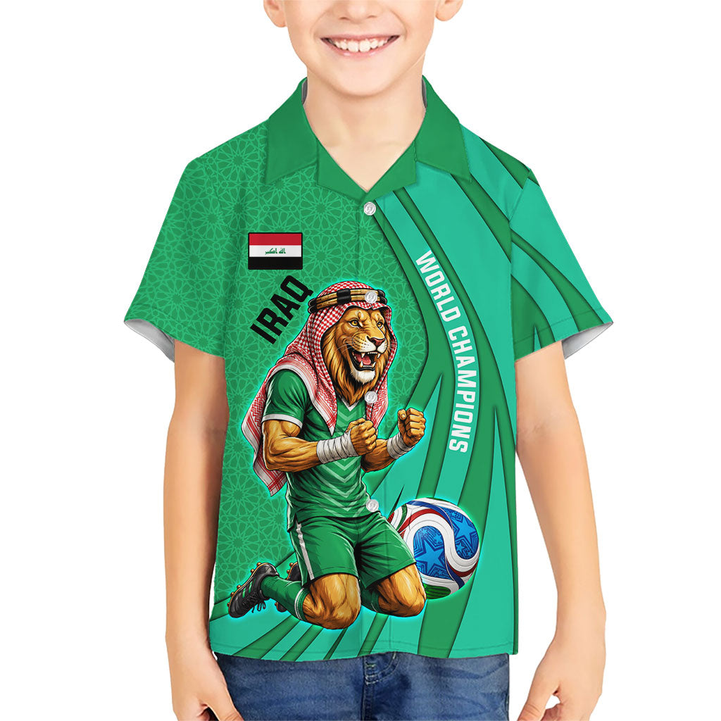 Personalized Iraq World Champions Lion Kid Hawaiian Shirt Funny Lion Mascot Traditional Keffiyeh