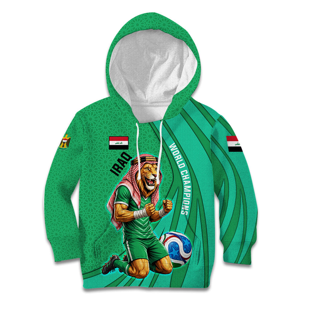Personalized Iraq World Champions Lion Kid Hoodie Funny Lion Mascot Traditional Keffiyeh