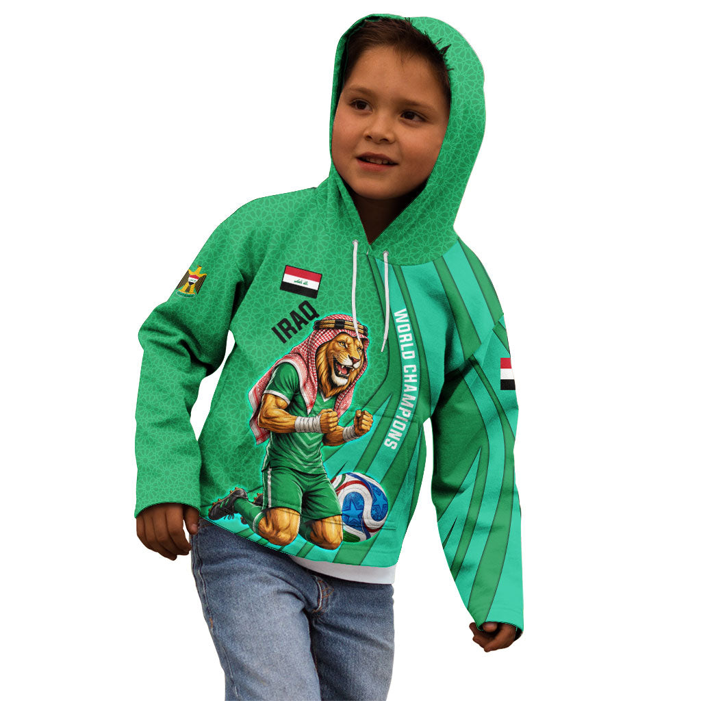Personalized Iraq World Champions Lion Kid Hoodie Funny Lion Mascot Traditional Keffiyeh