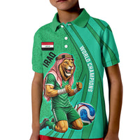 Personalized Iraq World Champions Lion Kid Polo Shirt Funny Lion Mascot Traditional Keffiyeh