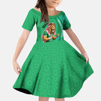 Personalized Iraq World Champions Lion Kid Short Sleeve Dress Funny Lion Mascot Traditional Keffiyeh