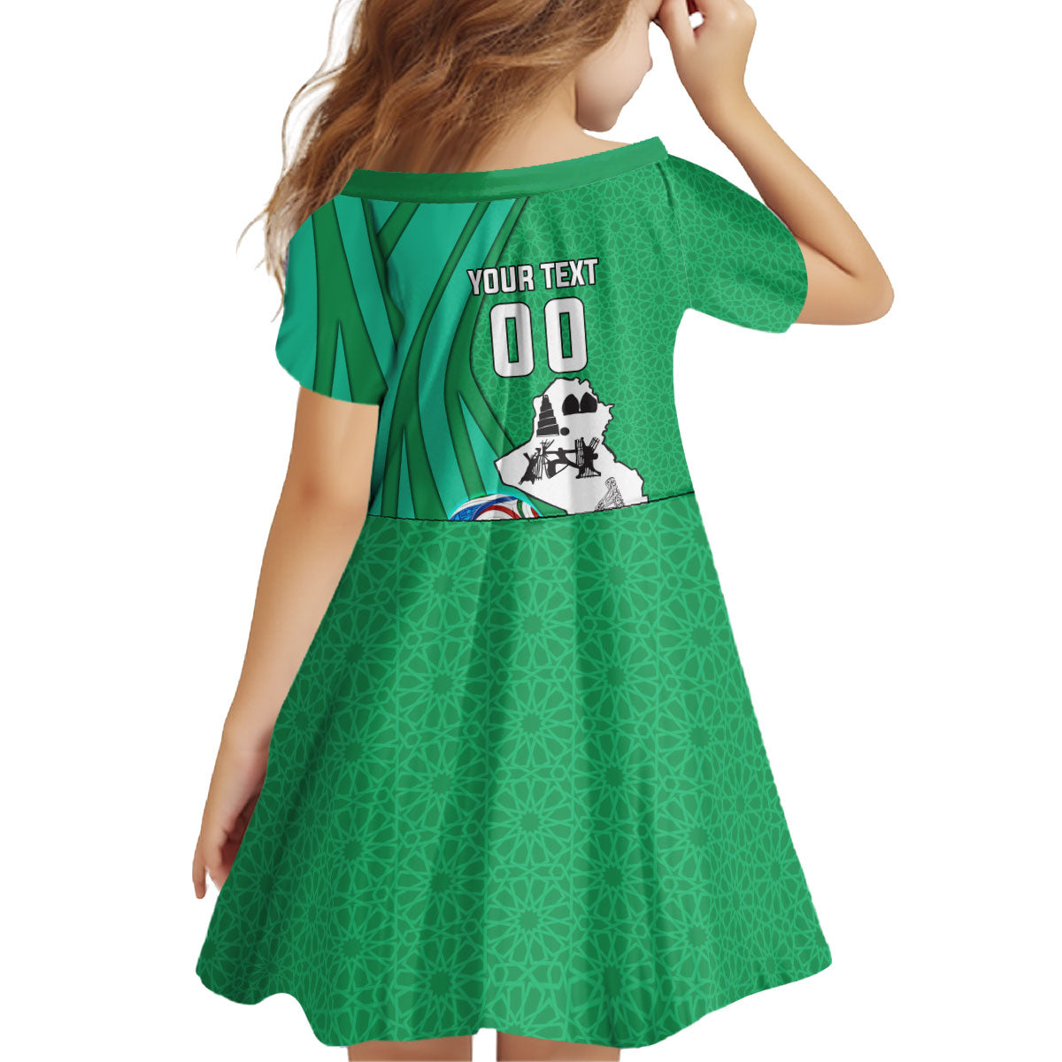 Personalized Iraq World Champions Lion Kid Short Sleeve Dress Funny Lion Mascot Traditional Keffiyeh