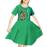 Personalized Iraq World Champions Lion Kid Short Sleeve Dress Funny Lion Mascot Traditional Keffiyeh