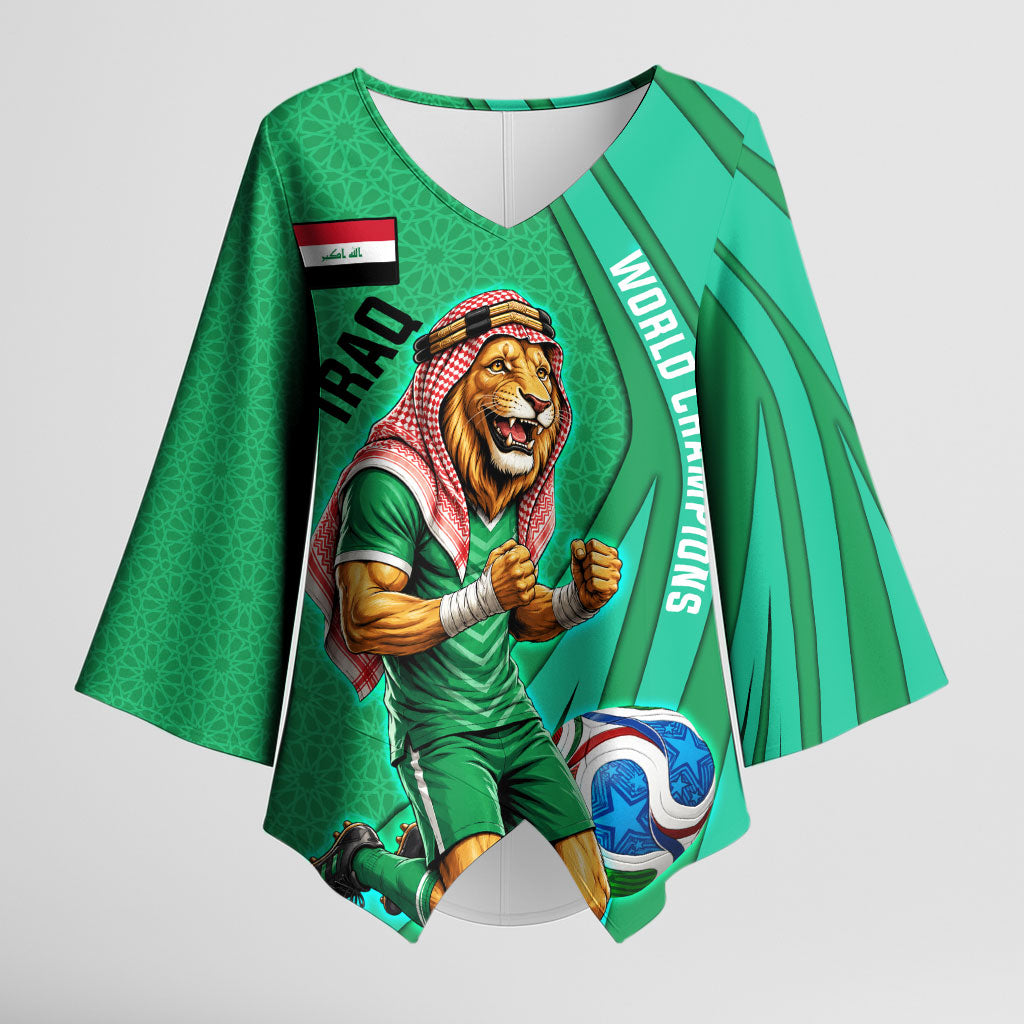 Personalized Iraq World Champions Lion Kimono Sleeve Blouse Funny Lion Mascot Traditional Keffiyeh