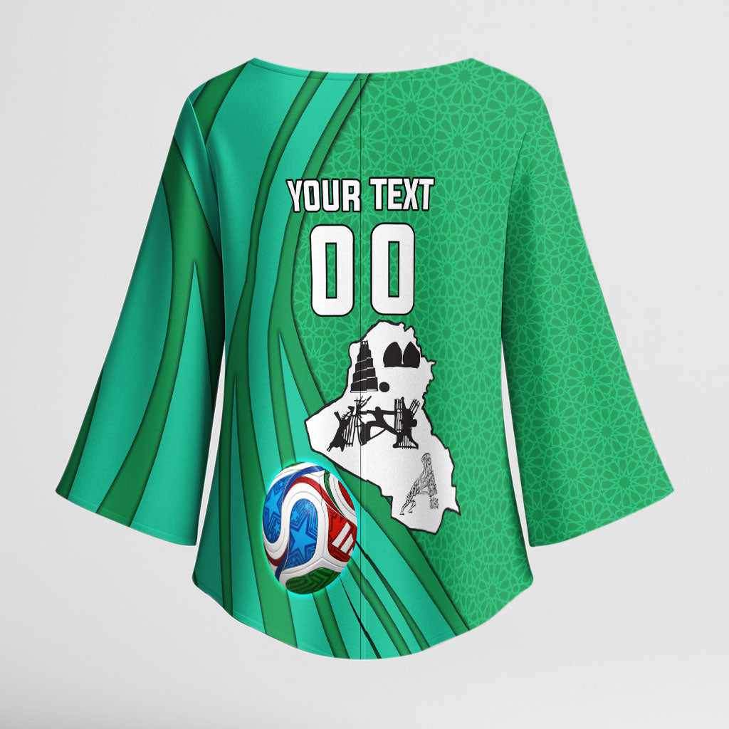 Personalized Iraq World Champions Lion Kimono Sleeve Blouse Funny Lion Mascot Traditional Keffiyeh
