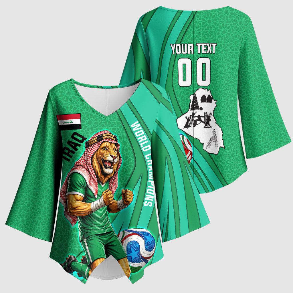 Personalized Iraq World Champions Lion Kimono Sleeve Blouse Funny Lion Mascot Traditional Keffiyeh