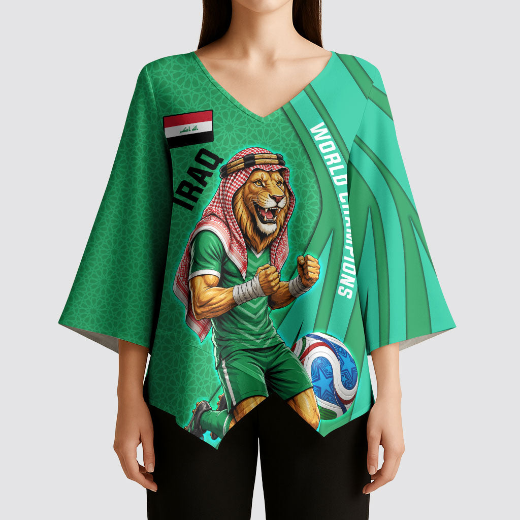 Personalized Iraq World Champions Lion Kimono Sleeve Blouse Funny Lion Mascot Traditional Keffiyeh