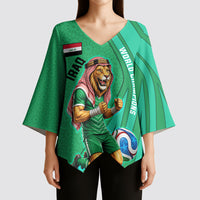 Personalized Iraq World Champions Lion Kimono Sleeve Blouse Funny Lion Mascot Traditional Keffiyeh