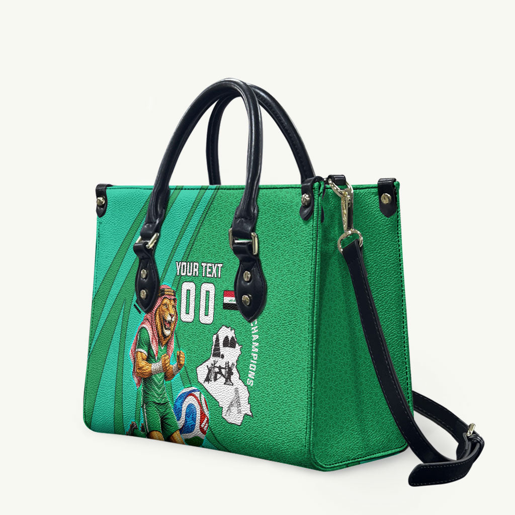 Personalized Iraq World Champions Lion Leather Bag Funny Lion Mascot Traditional Keffiyeh