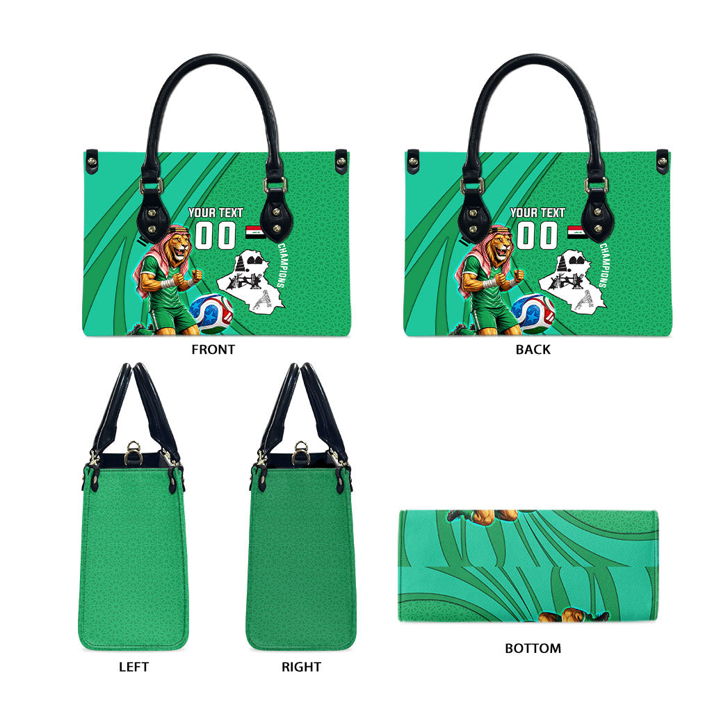 Personalized Iraq World Champions Lion Leather Bag Funny Lion Mascot Traditional Keffiyeh