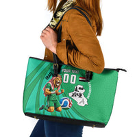 Personalized Iraq World Champions Lion Leather Tote Bag Funny Lion Mascot Traditional Keffiyeh