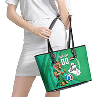 Personalized Iraq World Champions Lion Leather Tote Bag Funny Lion Mascot Traditional Keffiyeh