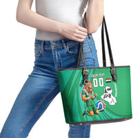 Personalized Iraq World Champions Lion Leather Tote Bag Funny Lion Mascot Traditional Keffiyeh