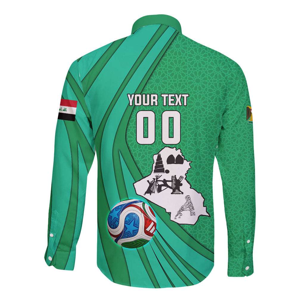 Personalized Iraq World Champions Lion Long Sleeve Button Shirt Funny Lion Mascot Traditional Keffiyeh