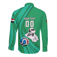 Personalized Iraq World Champions Lion Long Sleeve Button Shirt Funny Lion Mascot Traditional Keffiyeh
