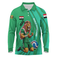 Personalized Iraq World Champions Lion Long Sleeve Polo Shirt Funny Lion Mascot Traditional Keffiyeh