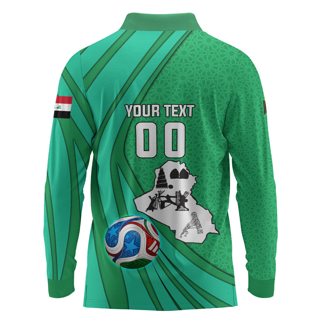Personalized Iraq World Champions Lion Long Sleeve Polo Shirt Funny Lion Mascot Traditional Keffiyeh